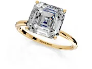 Solitaire Engagement Ring Setting for Asscher Cut Center with Straight Thin Band and Prong Head in Yellow Gold