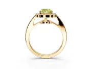 Bezel-Framed Halo Engagement Ring Setting for Fancy Yellow Cushion Cut Center with Pave Band and Prong Head in Yellow Gold