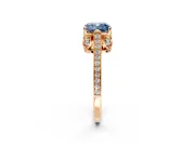 Cathedral Engagement Ring Setting for Fancy Blue Cushion Cut Center with Antique-Style Pave Band and Prong Head in Rose Gold