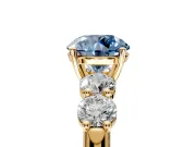 5 Stone Engagement Ring Setting for Fancy Blue Round Cut Center with Graduated Accents and Prong Head in Yellow Gold