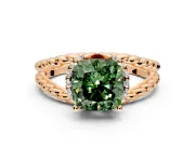 Halo Engagement Ring Setting for Fancy Green Cushion Cut Center with Rope Twist Split Shank and Prong Head in Rose Gold