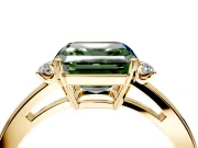3 Stone Engagement Ring Setting for Fancy Green Asscher Cut Center with Low-Set Round Cut Accents and Prong Head in Yellow Gold