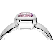 Solitaire Engagement Ring Setting for Fancy Pink Emerald Cut Center with Wide Band and Bezel Head in White Gold
