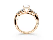 5 Stone Engagement Ring Setting for Radiant Cut Center with Graduated Accents and Prong Head in Rose Gold