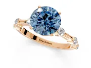 Solitaire Engagement Ring Setting for Fancy Blue Round Cut Center with Bezel Station Band and Prong Head in Rose Gold