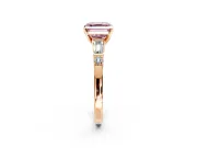 Bar-Set Engagement Ring Setting for Fancy Pink Asscher Cut Center with Tapered Baguette Accents and Prong Head in Rose Gold