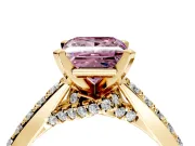 Solitaire Engagement Ring Setting for Fancy Pink Princess Cut Center with Crossover Accents and Prong Head in Yellow Gold