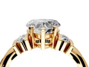 Solitaire Engagement Ring Setting for Heart-Shaped Center with Grooved Bar Accent Band and Prong Head in Yellow Gold