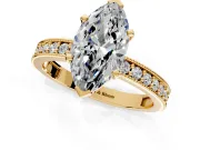 Milgrain Pave Engagement Ring Setting for Marquise Center with Accent Band and Prong Head in Yellow Gold