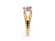 Halo Engagement Ring Setting for Fancy Pink Heart-Shaped Center with Rope Twist Split Shank and Prong Head in Yellow Gold
