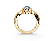 Halo Engagement Ring Setting for Fancy Blue Pear-Shaped Center with Tapered Plain Band and Prong Head in Yellow Gold