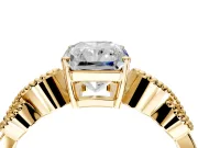 Leaf Engagement Ring Setting for Princess Cut Center with Milgrain Accent Band and Prong Head in Yellow Gold
