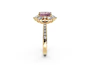 Floral Halo Engagement Ring Setting for Fancy Pink Princess Cut Center with Pave Accents and Prong Head in Yellow Gold