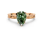 Solitaire Engagement Ring Setting for Fancy Green Pear-Shaped Center with Engraved Milgrain Band and Prong Head in Rose Gold