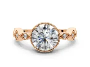 Milgrain Bezel Engagement Ring Setting for Round Cut Center with Marquise Stations and Bezel Head in Rose Gold