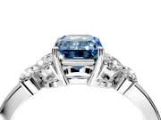 Solitaire Engagement Ring Setting for Fancy Blue Emerald Cut Center with Marquise Flower Shoulders and Prong Head in Sterling Silver