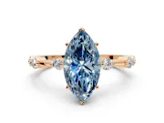 Solitaire Engagement Ring Setting for Fancy Blue Marquise Center with Bezel Station Band and Prong Head in Rose Gold