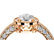 Milgrain Halo Engagement Ring Setting for Pear-Shaped Center with Wide Pave Band and Prong Head in Rose Gold