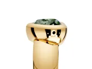 Solitaire Engagement Ring Setting for Fancy Green Heart-Shaped Center with Wide Band and Bezel Head in Yellow Gold