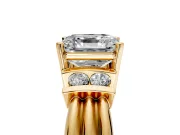 Solitaire Engagement Ring Setting for Asscher Cut Center with Grooved Bar Accent Band and Prong Head in Yellow Gold