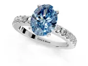 Solitaire Engagement Ring Setting for Fancy Blue Oval Center with Single Row Accent Band and Prong Head in Sterling Silver