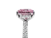 Solitaire Engagement Ring Setting for Fancy Pink Radiant Cut Center with Fine Pave Band and Prong Head in Platinum