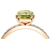 Solitaire Engagement Ring Setting for Fancy Yellow Radiant Cut Center with Round Cut Pave Band and Prong Head in Rose Gold