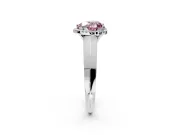 Halo Engagement Ring Setting for Fancy Pink Heart-Shaped Center with Knife Ridge Cathedral Band and Prong Head in Sterling Silver