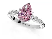 Solitaire Engagement Ring Setting for Fancy Pink Pear-Shaped Center with Bezel-Dot Beaded Band and Prong Head in White Gold