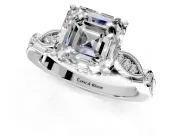 Solitaire Engagement Ring Setting for Asscher Cut Center with Marquise and Bezel Accents and Prong Head in Sterling Silver
