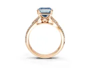 Solitaire Engagement Ring Setting for Fancy Blue Asscher Cut Center with Pave Rail Split Shank and Prong Head in Rose Gold