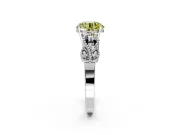 Leaf Engagement Ring Setting for Fancy Yellow Round Cut Center with Milgrain Accent Band and Prong Head in Platinum
