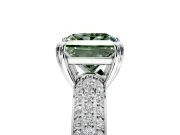 Solitaire Engagement Ring Setting for Fancy Green Princess Cut Center with Multi-Row Pave Accents and Basket Head in Platinum
