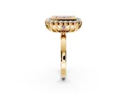 Halo Engagement Ring Setting for Fancy Pink Princess Cut Center with Milgrain Bezel Rim, Plain Band and Prong Head in Yellow Gold