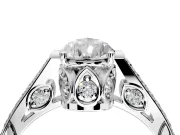 Cathedral Engagement Ring Setting for Pear-Shaped Center with Antique-Style Pave Band and Prong Head in Sterling Silver