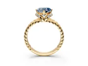 Halo Engagement Ring Setting for Fancy Blue Heart-Shaped Center with Rope Twist Split Shank and Prong Head in Yellow Gold