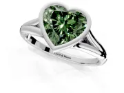 Solitaire Engagement Ring Setting for Fancy Green Heart-Shaped Center with V Split Shank and Bezel Head in Sterling Silver