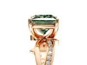 Solitaire Engagement Ring Setting for Fancy Green Princess Cut Center with Pave and Plain Crossover Band and Prong Head in Rose Gold