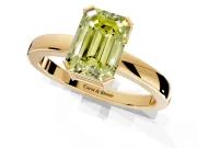 Solitaire Engagement Ring Setting for Fancy Yellow Emerald Cut Center with Plain Band and Flat Tab Prong Head in Yellow Gold