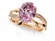 Solitaire Engagement Ring Setting for Fancy Pink Oval Center with Pave and Plain Crossover Band and Prong Head in Rose Gold