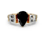 Channel-Set Engagement Ring Setting for Fancy Black Pear-Shaped Center with Baguette Band and Prong Head in Yellow Gold