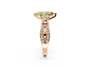 3 Stone Engagement Ring Setting for Fancy Yellow Marquise Center with Pave Twist Band and Prong Head in Rose Gold