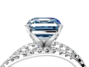 Solitaire Engagement Ring Setting for Fancy Blue Asscher Cut Center with Woven 3-Strand Pave Band and Prong Head in White Gold