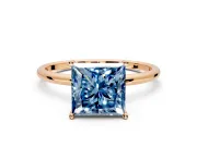 Solitaire Engagement Ring Setting for Fancy Blue Princess Cut Center with Straight Thin Band and Prong Head in Rose Gold