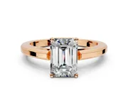 Solitaire Engagement Ring Setting for Emerald Cut Center with Flat-Sided Plain Band and Prong Head in Rose Gold