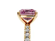 Solitaire Engagement Ring Setting for Fancy Pink Asscher Cut Center with Fine Pave Band and Claw Prong Head in Yellow Gold