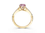 Solitaire Engagement Ring Setting for Fancy Pink Cushion Cut Center with Pave Split Shank and Prong Head in Yellow Gold