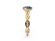 Solitaire Engagement Ring Setting for Fancy Blue Round Cut Center with Accented Twist Band and Leaf Prong Head in Yellow Gold