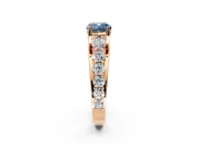 Solitaire Engagement Ring Setting for Fancy Blue Cushion Cut Center with Graduated Shared Prongs and Prong Head in Rose Gold