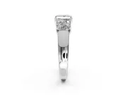 3 Stone Engagement Ring Setting for Princess Cut Center with Raised Basket Heads and Prong Head in Platinum